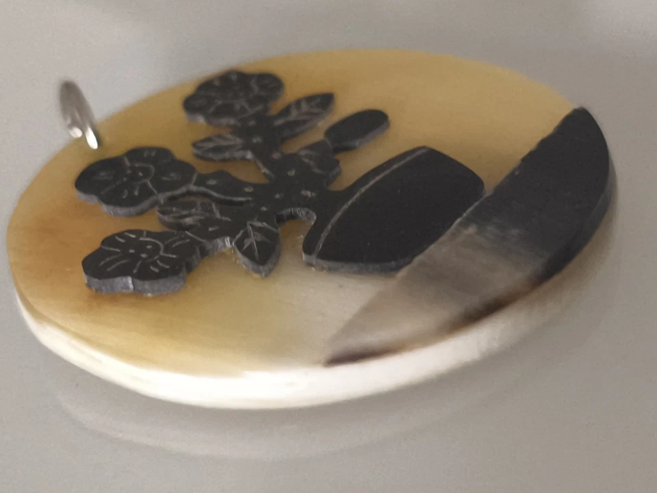 Horn Büffelhorn Anhänger Kette Hornanhänger beige natur handmade,Floral,Handmade - Bild 2 von 3