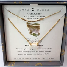 Luna Norte Druzy Positivity Healing Quartz 14KT Plated California Necklace set