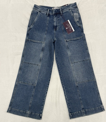 Women's Gloria Vanderbilt Patch Pocket Wide Leg Crop Jeans Blue Size 2 NWT