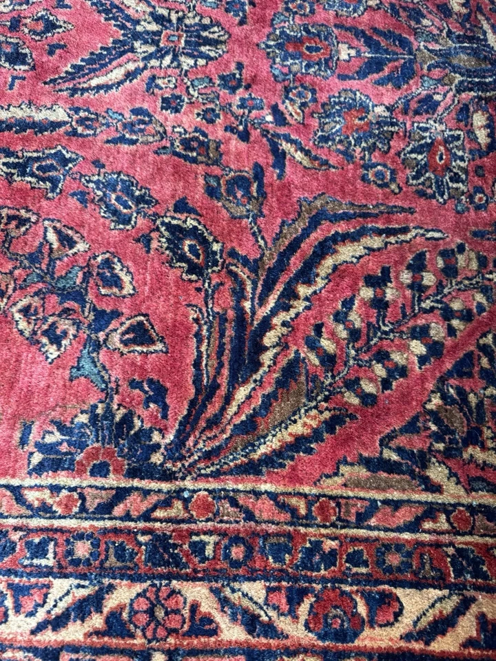 Alfombra oriental vintage Indo Sarouk 10x14 lana anudada a mano floral roja bonita Foto 4 de 4