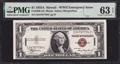 USPC FR#2300 $1 1935 A FRN HAWAII GRADED PMG 63 EPQ CHOICE UNCIRCULATED - Picture 1 of 4