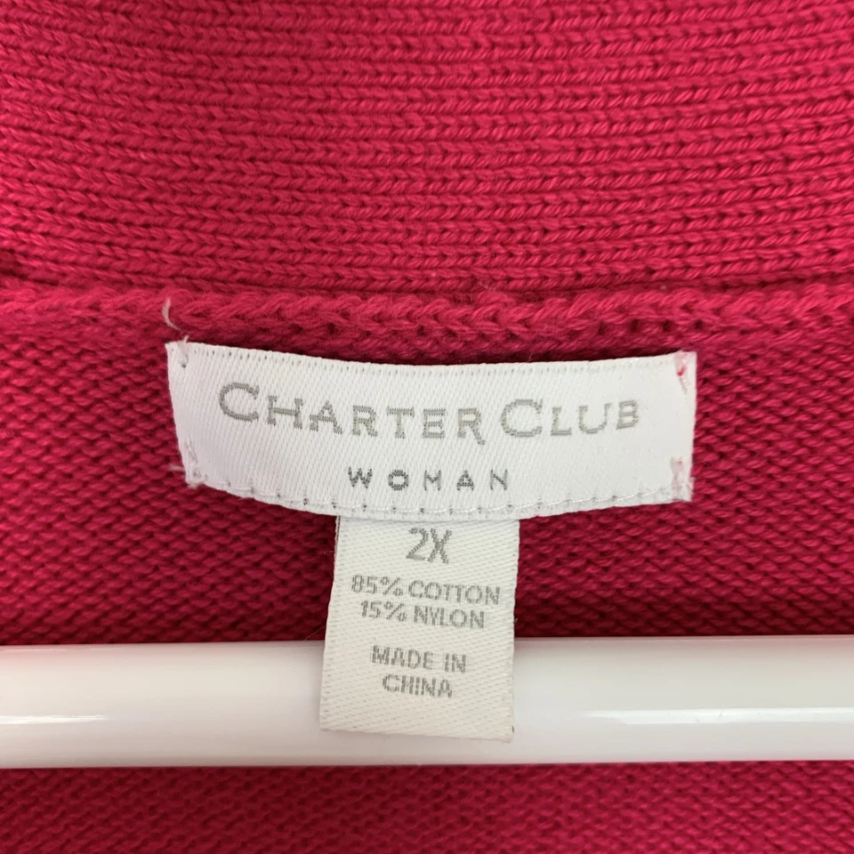 Charter Club Mujer 2X Suéter Pullover Cuello en V Rosa Dorado Botón Tejido Algodón Foto 2 de 4