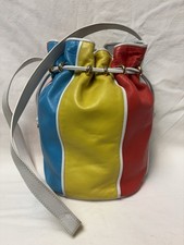 Escada Italy Leather Multi Color Drawstring Gold Ring Handbag Purse Shoulder