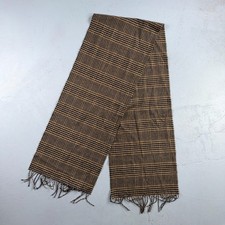 VTG Neck Scarf Brown White Plaid Fringe 1980s Checkerboard Cute No Brand