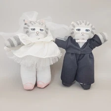 Vintage 1989 Applause Dolly Cats “Bride and Groom” Cloth Stuffed Plush Dolls 6"