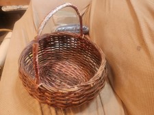 Vintage 1970s Rustic Handwoven Natural Willow Harvest Gathering Basket 15  L