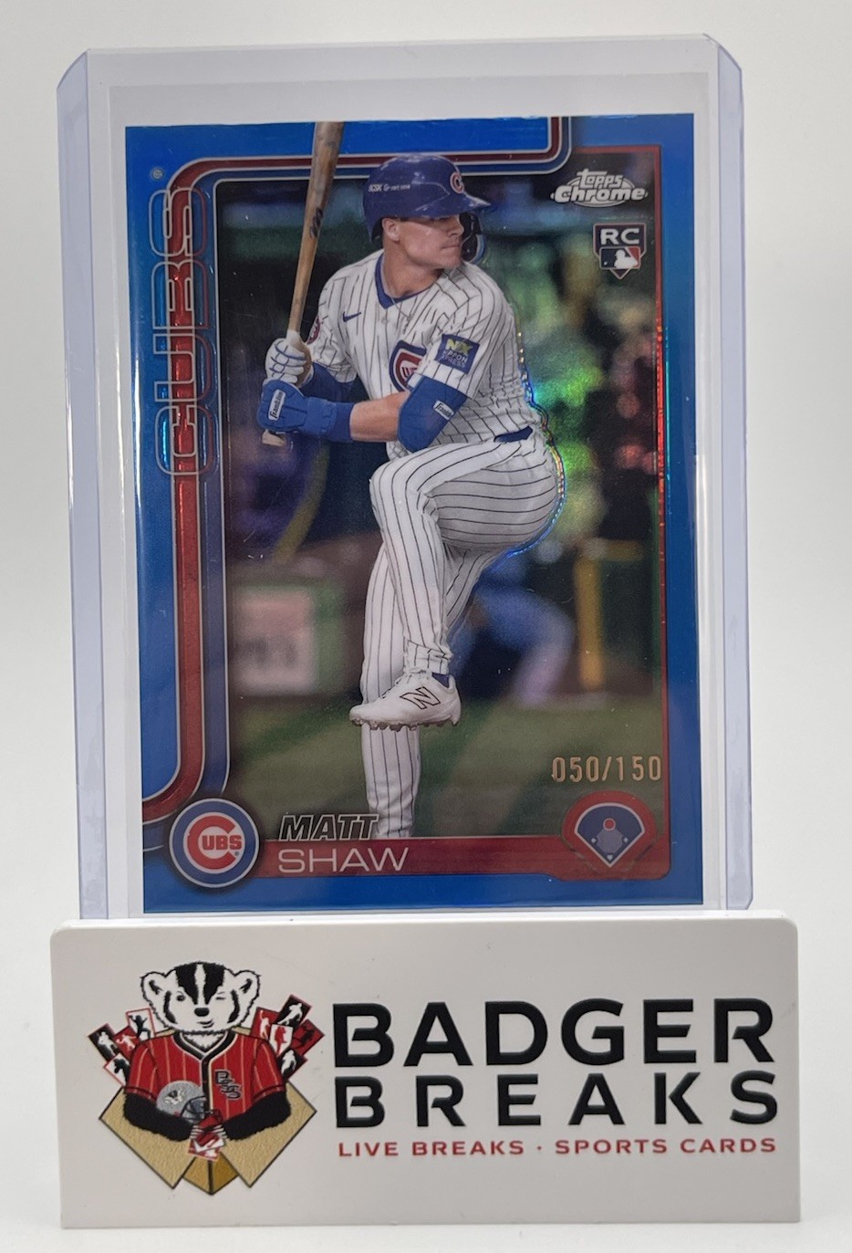 2025 Topps Chrome #219 Matt Shaw RC Rookie Blue Refractor #/150 Cubs NK