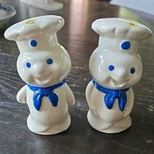 Pillsbury Doughboy Salt & Pepper Shakers W/ Stoppers Blue Bow Tie JAPAN Vtg