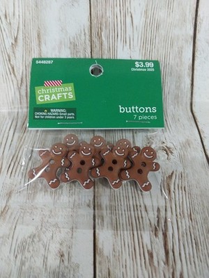 New 7 Mini Gingerbread Man Buttons Christmas Craft Sewing Supplies Embellishment