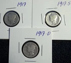 Mercury Dime lot  1917 P-D-S   Lot of 3  (.99 cent start NR)