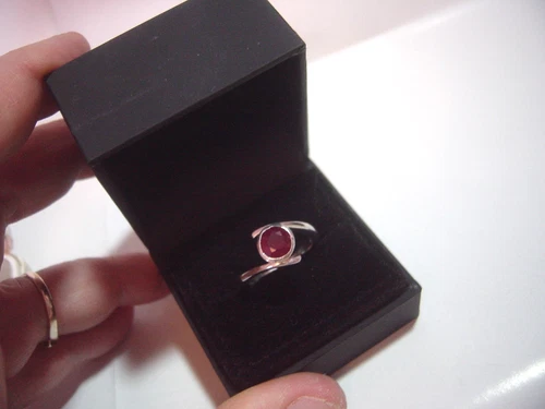 vintage solid silver unusual ring-siz m-large-beautiful genuine medium red ruby