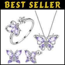 Sterling Silver Butterfly Birthstone Necklace Set