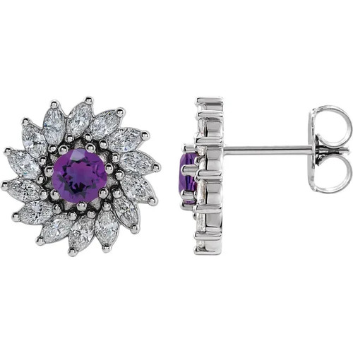 JADiamonds 14K White Gold 4 mm Natural Amethyst & 7/8 CTW Diamond Earrings - Picture 1 of 2