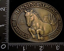 LH30121 VINTAGE  AMERICAN INDIAN YOUTH w/ HORSE  BRONZETONE BELT BUCKLE