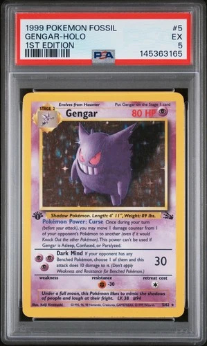 1999 POKEMON FOSSIL 1ST EDITION #5 GENGAR-HOLO PSA 5