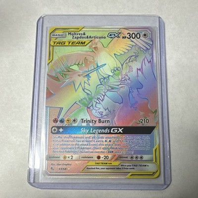 Pokémon Moltres & Zapdos & Articuno GX TAG TEAM Full Art Secret Rare 69/68 Holo 