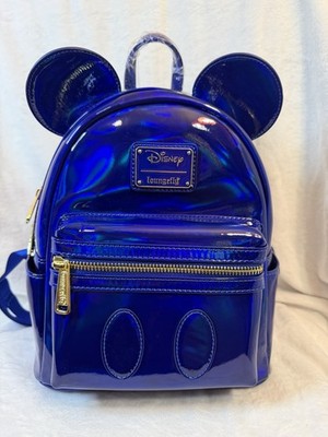 NWT Loungefly Disney Mickey Mouse Ears Mini Backpack Blue Holographic *Call out*