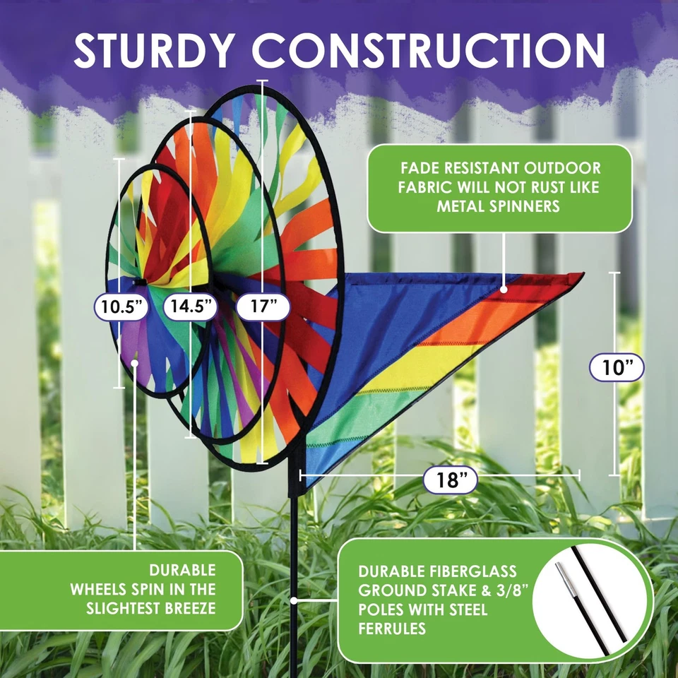 Premier Kites Triple Spinner Arco Iris - Llamativo Spinner de Jardín con Colorido Foto 3 de 4