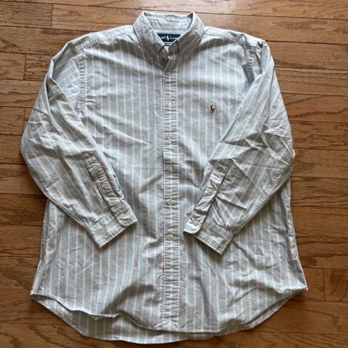 Polo vintage Ralph Lauren uomo 17,5 32/33 verde a righe vestibilità classica pony in carne - Foto 3 di 5