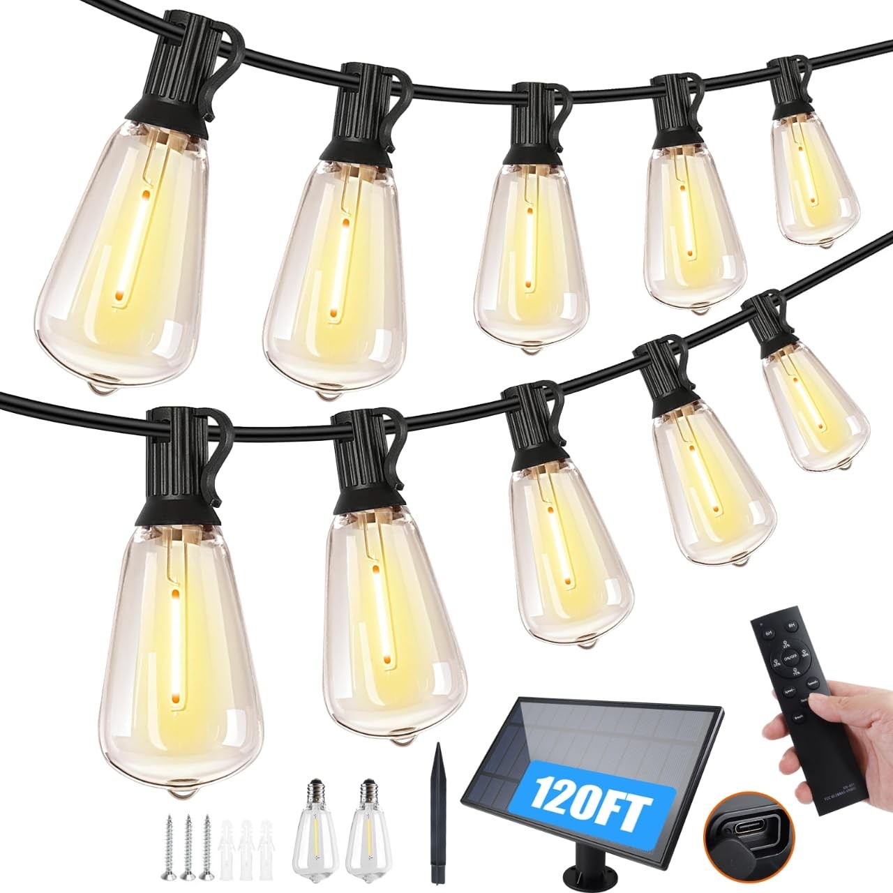 120FT Solar Outdoor String Lights Waterproof for Patio Garden Decor