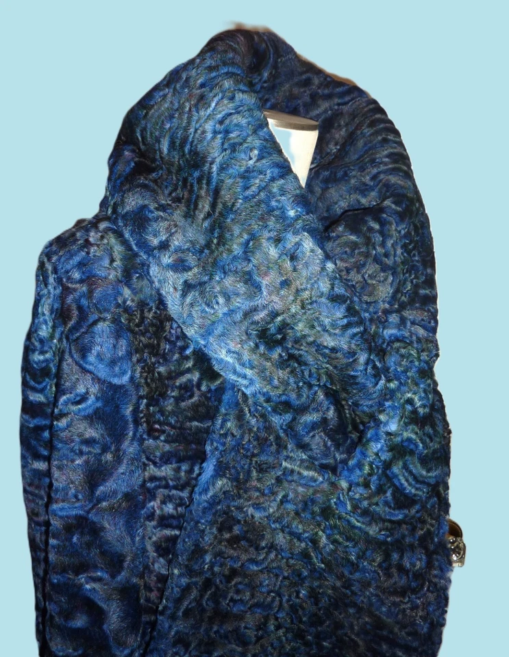 $6k Magnífico 16 AZUL SWAKARA PIEL SWING ABRIGO Cordero Persa Ópera Capucha Bufanda 18 Foto 2 de 4