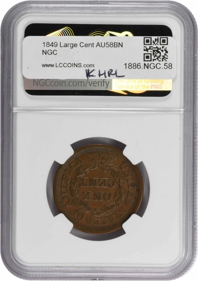 1849 Large Cent AU58BN NGC - Image 2 of 2