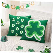 2 Pcs St Patricks Day Pillow Covers with Lucky Clover 18x18 Inch Spring Throw