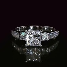 3.50Ct Princess Cut Lab Created Diamond Bridal Wedding Ring 14k White Gold 6 7 8