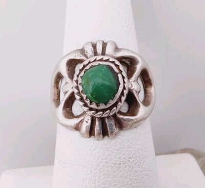 Old Navajo Handmade Sterling Silver Sand Cast Turquoise