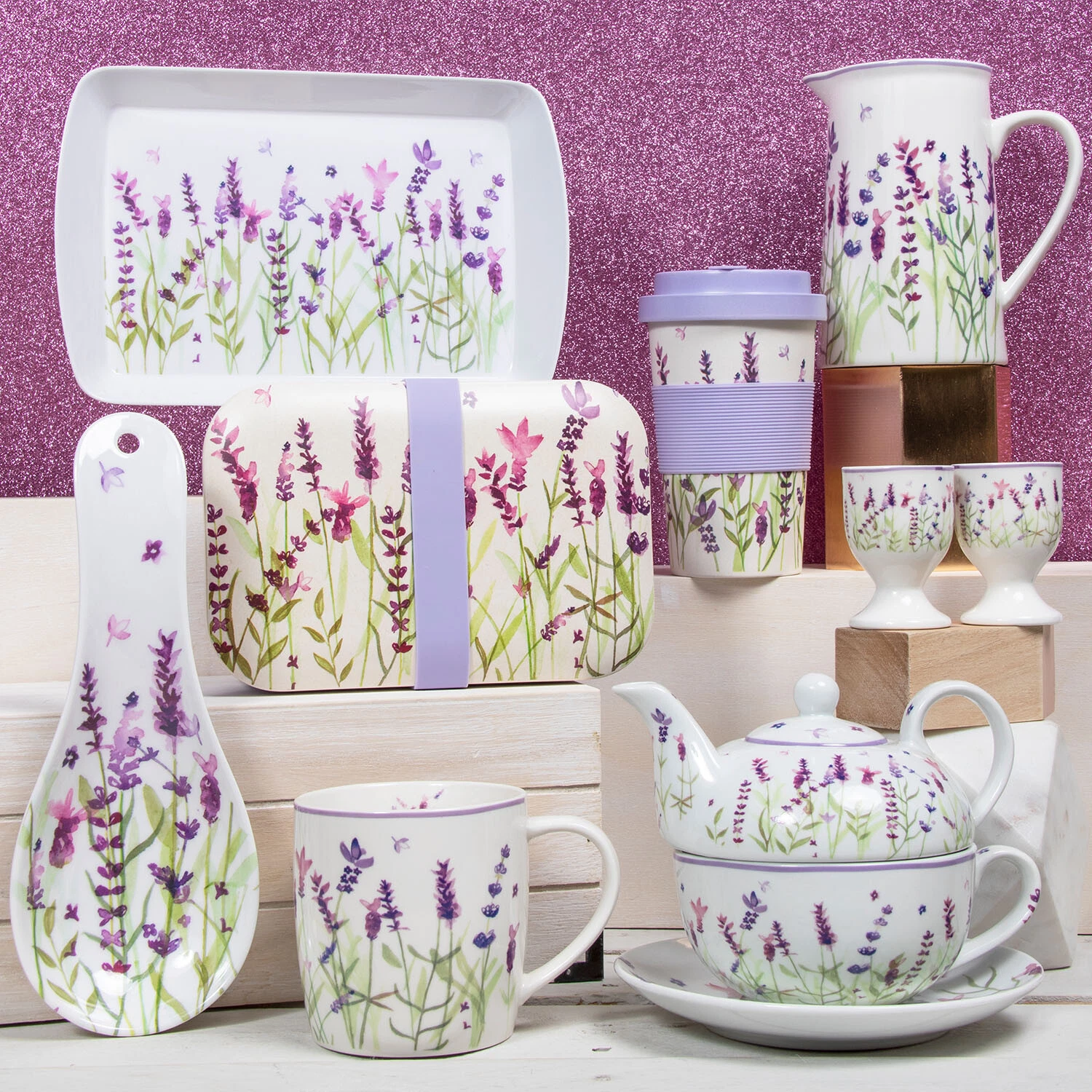 Lavender Theme Tableware Fine China Kitchen Storage Canisters Jars Serving Tray