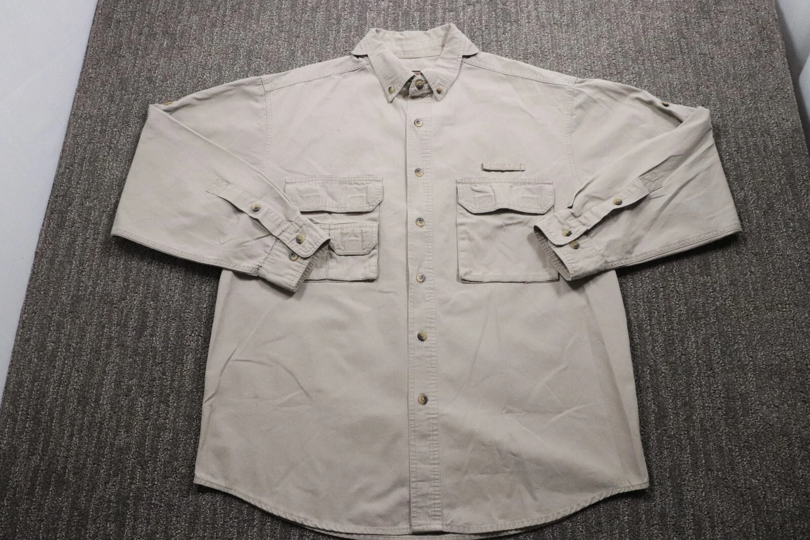 Sports Afield Multi-Pocket Convertible Sleeve Shirt Outdoor Hunting Men's M