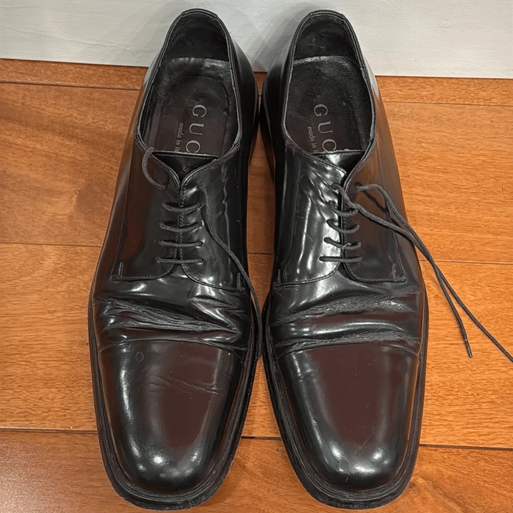Chaussures habillées homme Gucci cuir noir Italie à lacets pointure 9D