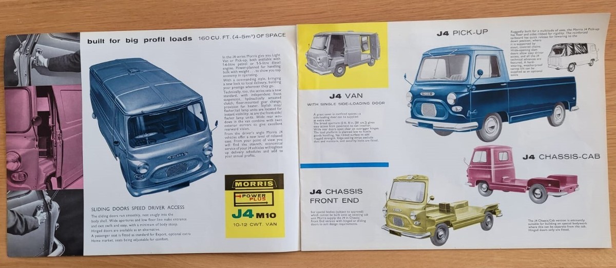 MORRIS J4 M10 10-12 CWT VAN PICK UP CHASSIS CAB SALES BROCHURE 1965 