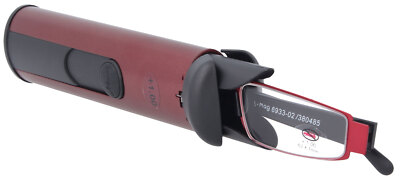 Schmale Lesebrille I-MAG  in Rot / Premium Lesebrille mit Etui