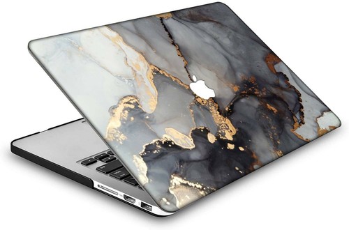 Gray Gold Marble Rubberized Matte Hard Cut Out Case KB Cover For Macbook Pro Air - Picture 4 of 10