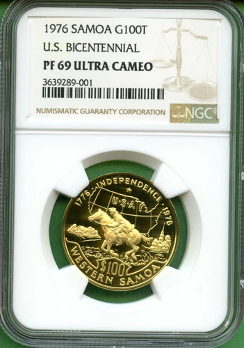 SAMOA  1976   100T   U.S. BICENTENNIAL  NGC PF 69 ULTRA CAMEO     0.4583 OZ