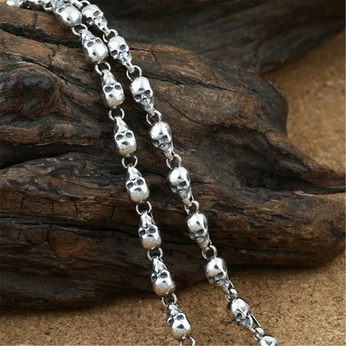 Sterling Silver Skull Chain, 925 Silver Skull Chain Necklace, Skull Head Chain - Picture 4 of 4