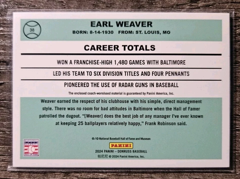 2024 Donruss 1984 Retro Earl Weaver Red Frame #63/99 Series Numbered.  - Image 3 of 3