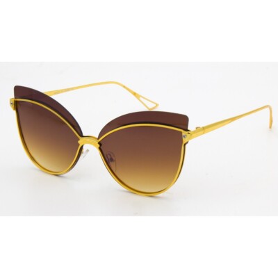 Cat Eye Sunglasses Women Fashion Gold Frame Brown Lens Trendy Style Lentes Gafas