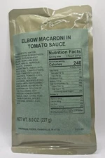 Real USGI MRE Ration Entree -Elbow Macaroni in Tomato Sauce - Meal Ready to Eat