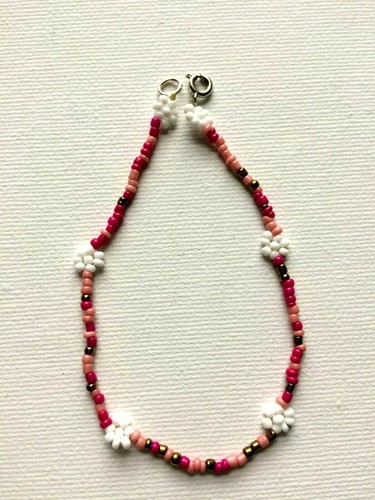 Bracelet marguerite à graines de verre fait main amour hippie plage fête été - Photo 7/9