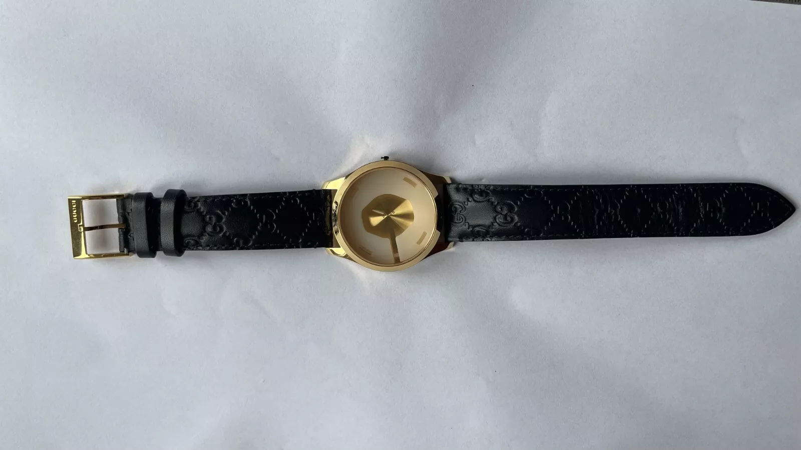 Bracelet de montre GUCCI 20mm en cuir marron foncé et boîtier plaqué or 126,4   Neuf (A570)
