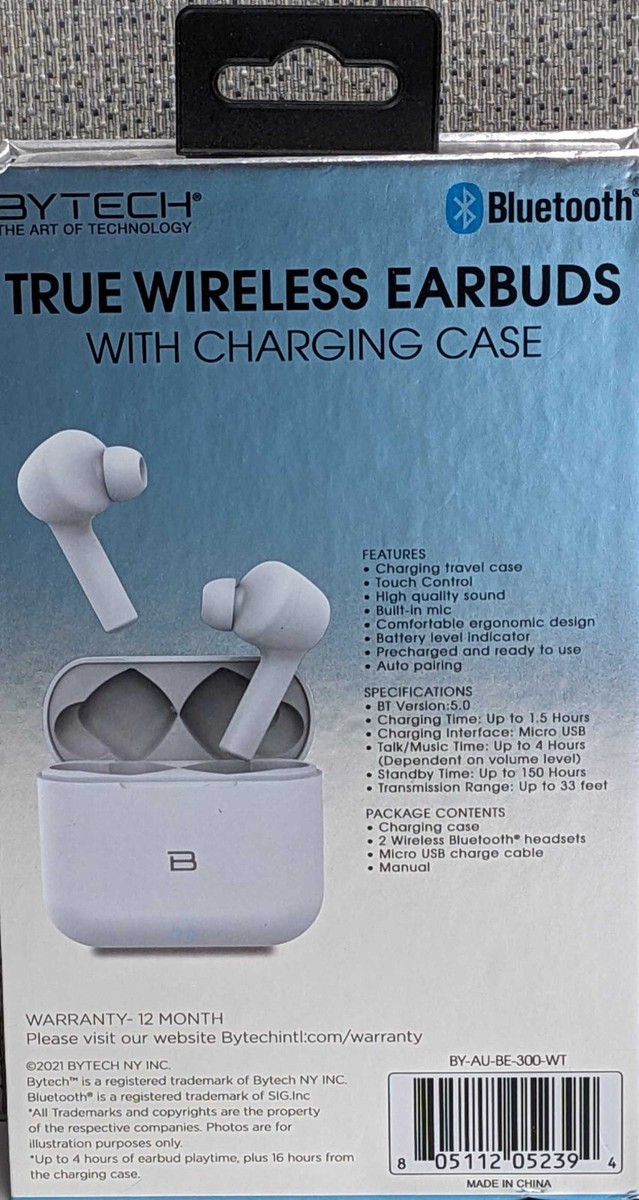 Bytech True Wireless Earbuds Bluetooth And Charger Case White