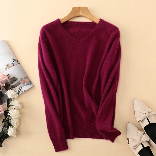 Damen Pullover V-Ausschnitt Strickpullover Nerz Kaschmir Pulli Pulli Einfarbig - Bild 36 von 38