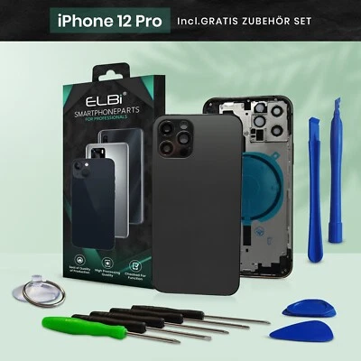Backcover für iPhone 12 Pro Schwarz Gehäuse Rückseite Rahmen Frame Housing ELBI