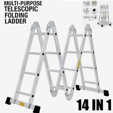 Portable 4.7M Aluminium Folding Ladder Step Ladder Multi-Purpose RV Parts 14In1