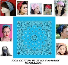 3- HAV-A-Hank Light BLUE Classic PAISLEY Bandana Head Neck Scarf Face Mask Wrap