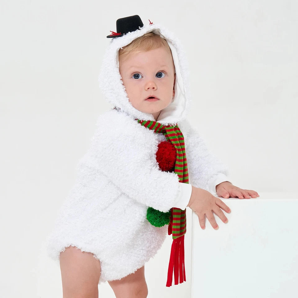 Bebé Bebé Muñeco de Nieve Disfraz Mameluco Body Navidad Conjunto Con Capucha 6-12M 12-24M Foto 3 de 4