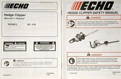 ECHO Operators Manual Hedge Clipper Safety HC-150 Blade Installation Hazard Fuel