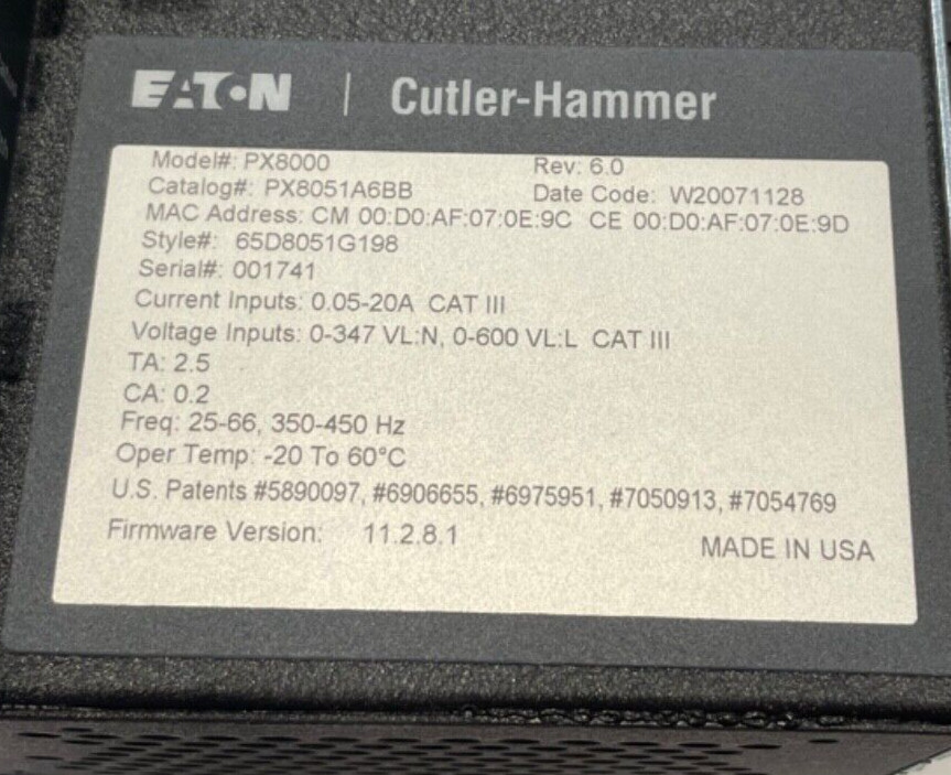 NEW EATON CUTLER HAMMER PX8051A6BB POWER Xpert METER W/ PXD-MMG DISPLAY PX8000